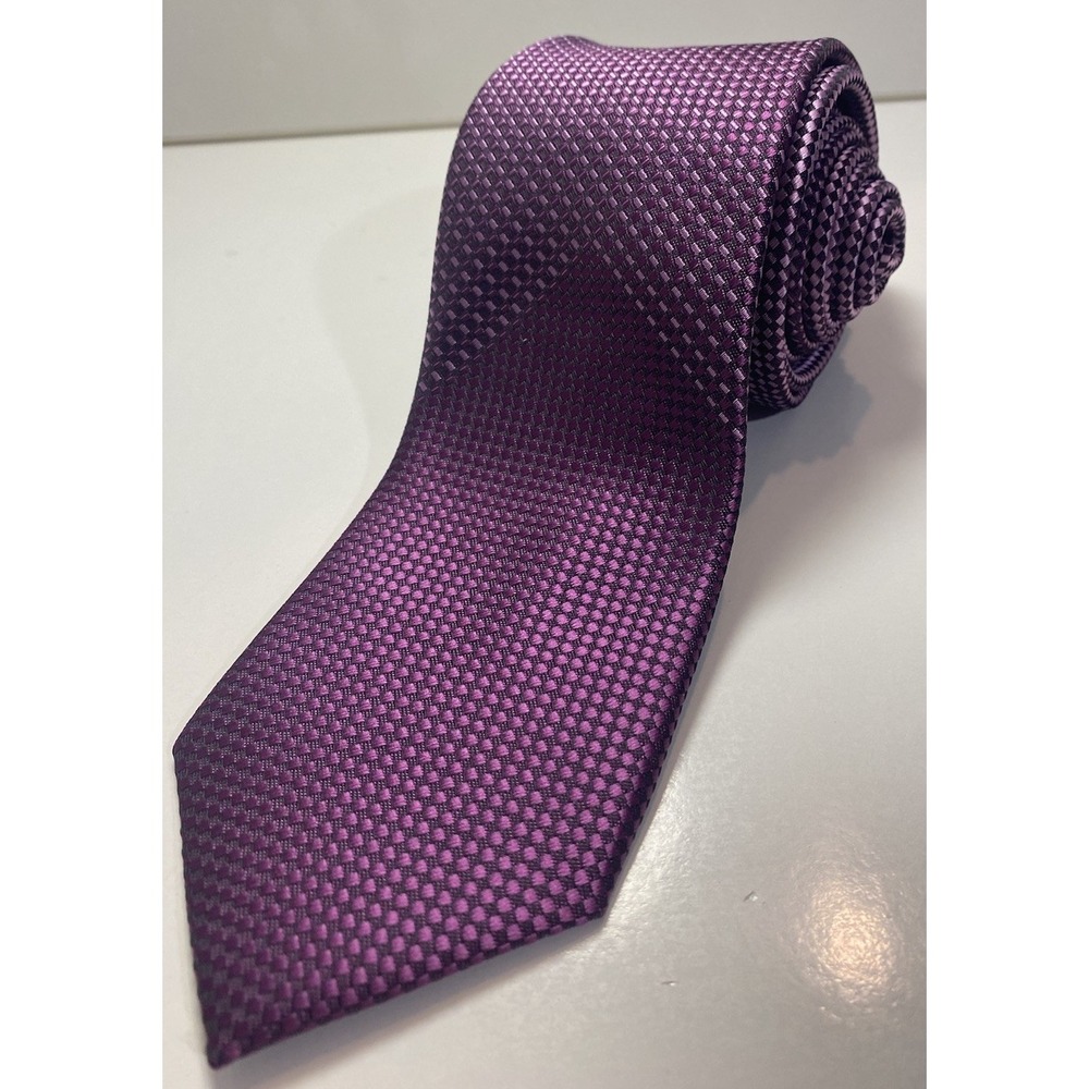 Egara Mens Purple Microcheck Woven Geometric Necktie 2.75x60